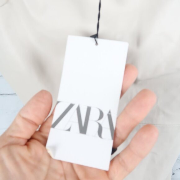 ZARA LIGHT GREY FAUX LEATHER SPAGHETTI STRAP MIDI DRESS SIZE MEDIUM NWT - Picture 6 of 13